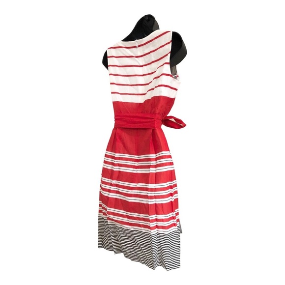 Anne Klein red black white colorblock belted fit & flare sleeveless dress size 2 - Picture 10 of 16